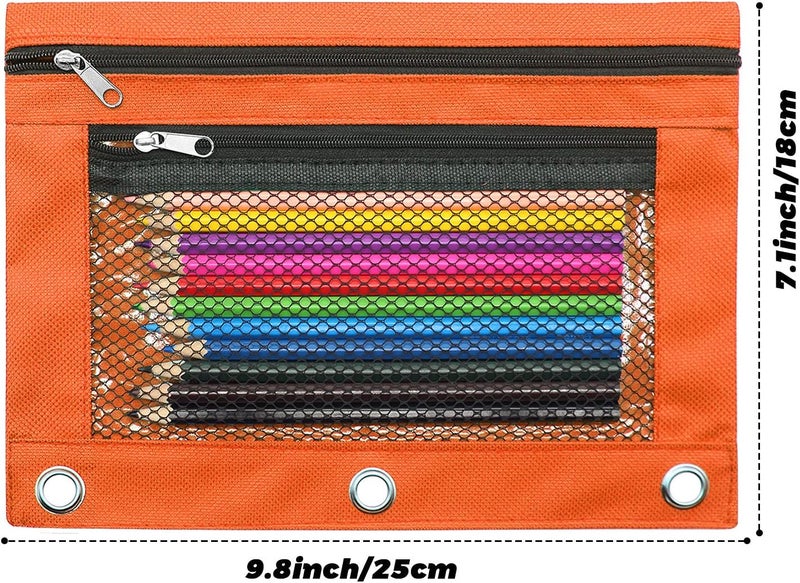 Cinvo Pencil Pouch 3 Ring Binder Pouch Zippered Pencil Case Canvas Pencil Bag with 2 Compartments (Set of 2, Blue and Orange) - Image 2